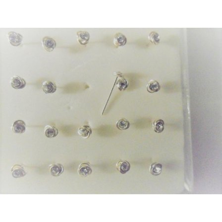 REA__1 st. Rosformad Näspiercing i silver med strass sten (rak)