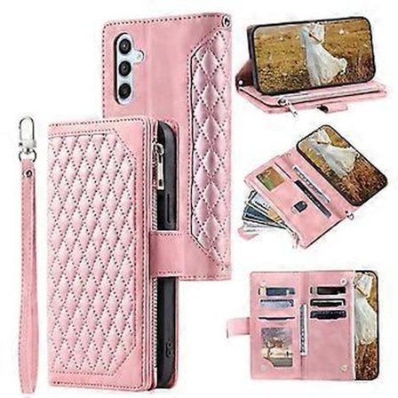 Stil 005 Kompatibelt Plånboksfodral för Samsung Galaxy A16 Rhombus Sömlinje PU Läder Telefonskal (Roséguld)