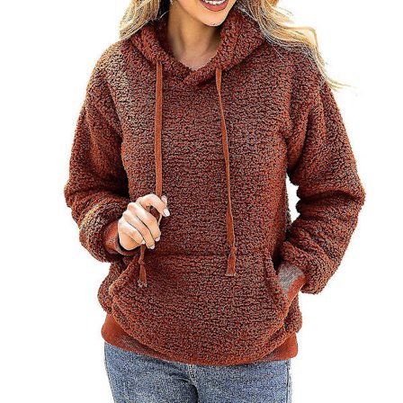 Dame Plysj Genserjakke Snøring Hettegenser Langermet Casual Topper Ny
