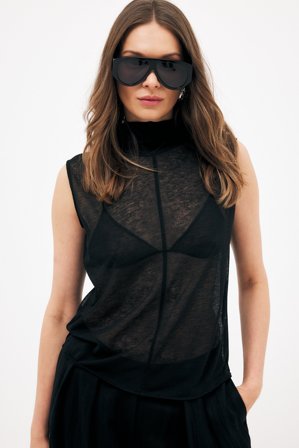 Laura Wittek x NA-KD - Ermeløs topp med traktformet hals - Pologenser - Svart - XS