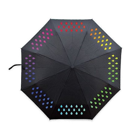 Fargeskiftende paraply, magisk sammenleggbar paraply med regnbuedråper og 8 ribber, regn- og solparaply, ideell gave til menn kvinner reise a[D]