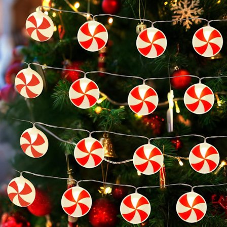 Julebelysning, 3 m, 20 LED-lyskæde med polkagrise, juletræsbelysning, julebelysning til jul, indendørs og