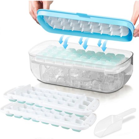 Isbitbrett med lokk, matvaregodkjente silikonformer, frigjør alle isbiter på ett sekund, gjenbrukbart 48 isbitbrett