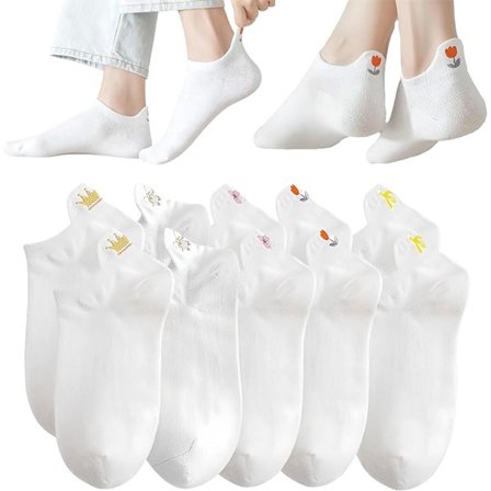 ING 10 par hvide damesokker bomuldssneakersokker behagelige korte sportshverdagsfritid fitness størrelse 36-40 gave til kvinder