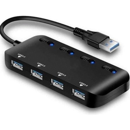 USB 3.0 Hub Strømskinne - BRAND - Multi 4 Porte - Sort - Indbygget Overspændingsbeskyttelse