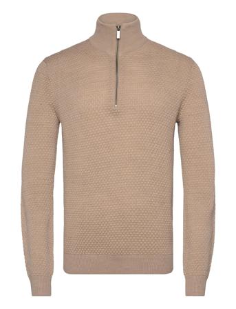 Bs Innes Regular Fit Knitwear Tops Knitwear Half Zip Jumpers Beige Bruun & Stengade