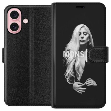 Yhteensopiva Lompakkokotelo Apple Apple iPhone 16 Lady Gaga Monster mustavalkoinen muotokuva Gaga MONSTER teksti ikoninen muotoilu
