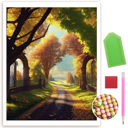 Skog 5D Diamantmålningssatser för Vuxna 5D Diamantkonstmålningssatser DIY Full Rund Borr Diamant för Hemväggdekor