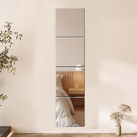 4 peiliä, itseliimautuva peili 30 x 30 cm, liimattava peili seinälle, kaappiin, oveen, paksuus 1,8 mm, ovipeili, kokovartalopeili