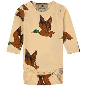 Mini Rodini GOTS Ducks Printed Baby Body Yellow 56 cm - All in ones - 56 cm - Yellow