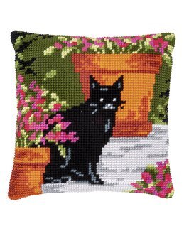 Stickpackung Kissen Katze im Blumengarten - Vervaco