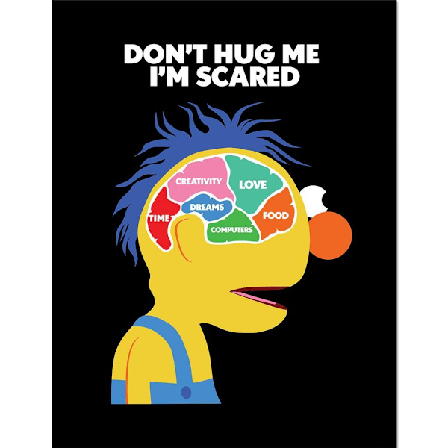 Don ́t Hug Me I ́m Scared Yellow Guy Brain Inramad Poster 40cm x 3