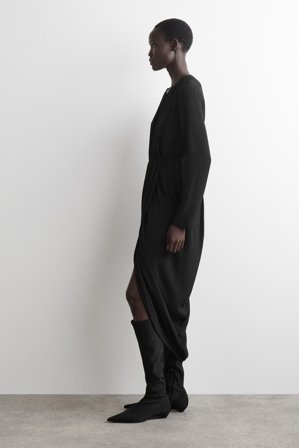 COS Women's Vestido Midi Envolvente Fruncido in Negro