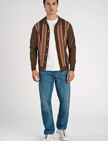 Lindbergh ?Knitted Polo Cardigan L/S - Brown - L