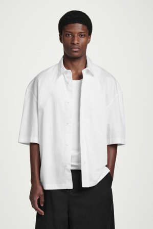 COS Men's Boxy Short-Sleeve Cotton Shirt in White