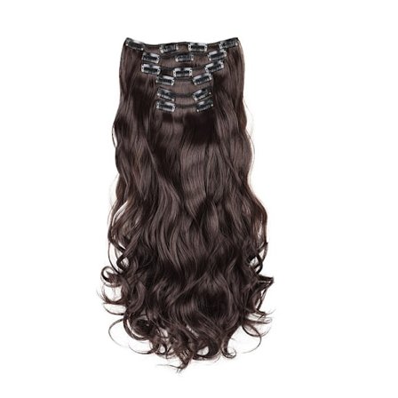 16 Clips Krøllede Hår Extensions 6 Stk Mørkebrun