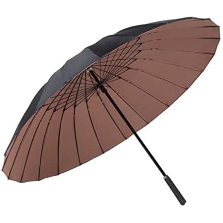 Stokkparaply Dobbel Skjerm 24 Ribber Sol og Regn Dobbel (Kaffebrun)