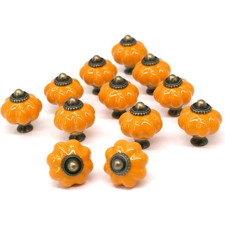 Sæt med 12 keramiske greb til skuffer, orange (33 mm), kommoder,