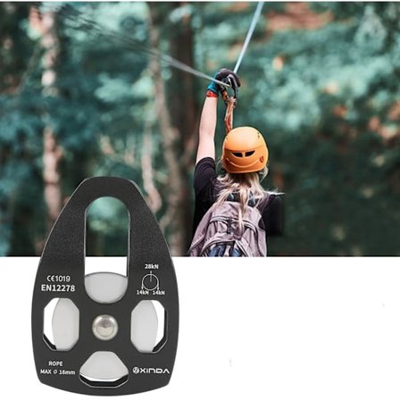 28KN Dubbelremskiva, Mikrorep-remskiva - Fastsida Vagn Vinsch Snatch Block Remskiva - Utomhus Klättring Remskiva(svart)