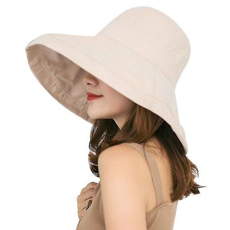 Bredbremmet solhatt med UV-beskyttelse, pakkbar, pustende bomullssommerhatt for strand med justerbar hakerem for kvinner, damer, jenter, fiske, 