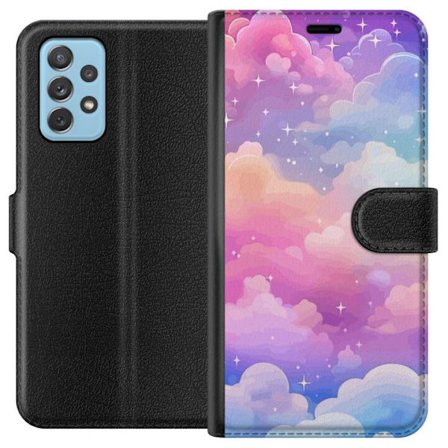 Kompatibelt Lommeboketui til Samsung Galaxy A72 5G Søt enhjørning med regnbuefarget hår mot en stjernebelagt pastellbakgrunn i kawaii-stil