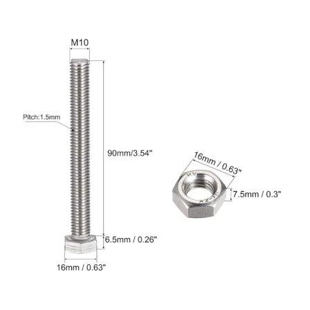 4 stk sekskantskruer Bolter Helgjengede sekskantbolter