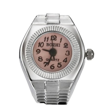 Wabjtam Fingerring Klokke Form Elastisk Unisex Pointer Rund Skive Kvarts Klokke Ring For Cocktailparty