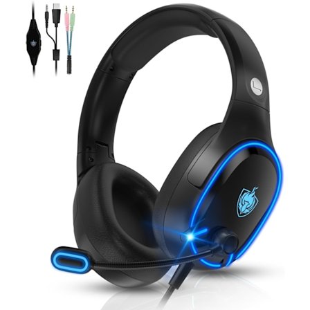 H-8 PC Gaming Headset for PS4, PS5, Controller, Xbox One Headset med stereolyd, Over Ear-hodetelefoner med støydempende mikrofon, LED-lys, volum