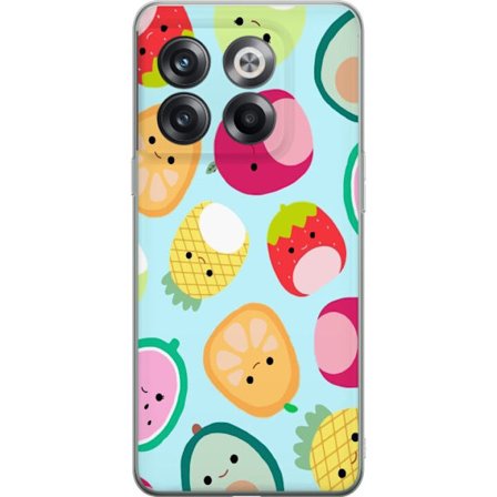 Kompatibelt Mobildeksel til OnePlus 10T Mønster av kawaii-frukter som jordbær sitron ananas og avocado på lyseblå bakgrunn