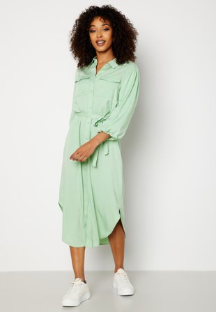 VILA Embrace 3/4 Puff Sleeve Midi Dress Grayed Jade Klær