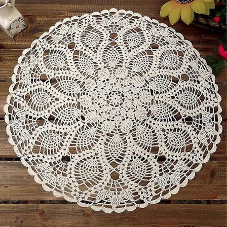 60 cm Håndlaget Rund Duk i Bomull, Hul Bordduk Rask Levering Hvit 60 cm