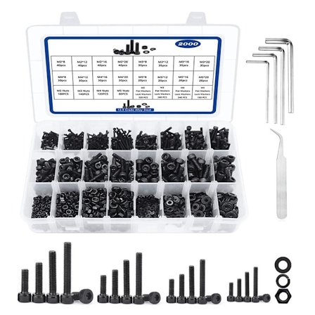 2000PCS Muttrar och bultar Kit Skruvar Bultar och muttrar Brickor Kit