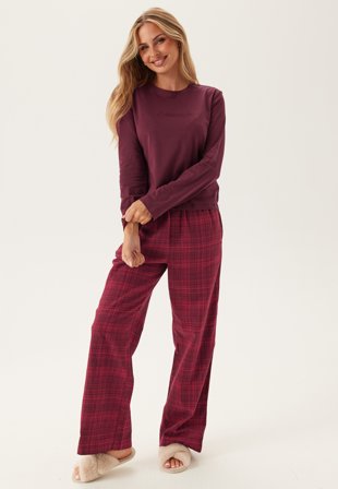 Calvin Klein - Ls Tee Flannel Pant Set - 3e4 Zinfandel W Zin Jot Madras - Kläder - - Bubbleroom