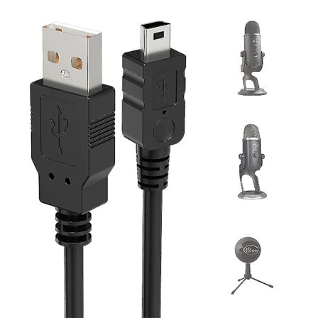 USB-kabel til Blue Yeti, 2m Yeti mikrofon strømledning USB A han til Mini datatransferkabelledning til Blue Yeti USB mikrofon, Blue Snowball Ic