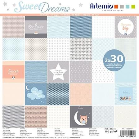 Block med 60 ark scrapbookingpapper 30x30 cm "Sweet Dreams" av Artemio