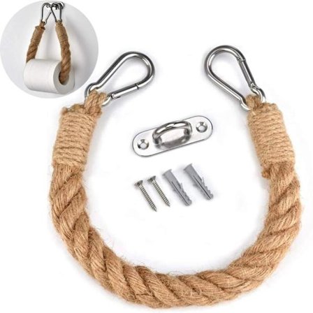 Toalettpapirholder, håndklestativ laget av industriell hampetau, dekorativt for toalett, bad, badekar - 50x2cm