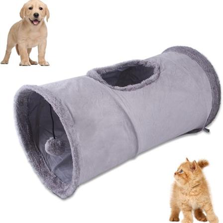 Kanintunnel Katteleketøy, Katt Agility Tunnel, Foldbar Leketunnel Laget av Semsket Skinn for Alle Katter og Smådyr
