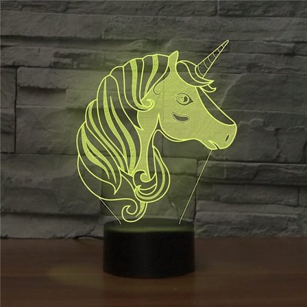 Enhörningslampa 3D Illusion Nattlampa, Fjärrkontroll Bordsslampa