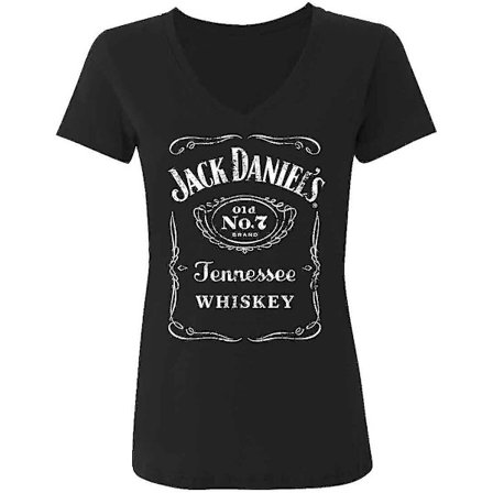 Jack Daniel's Large Label Womens Vneck Tshirt, Xlarge, black
