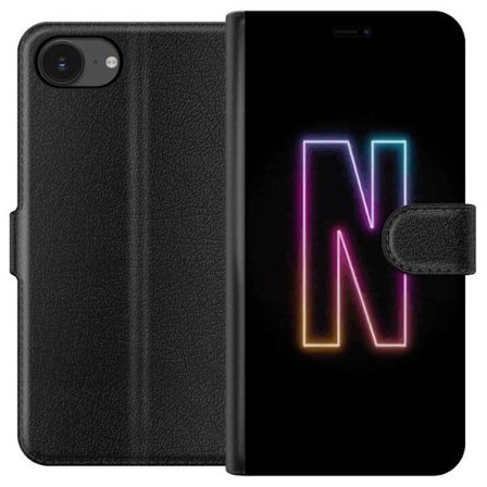 Kompatibelt Lommeboketui til Apple Apple iPhone 16e Minimalistisk neonbokstav N i fargeskiftende lys mot svart bakgrunn