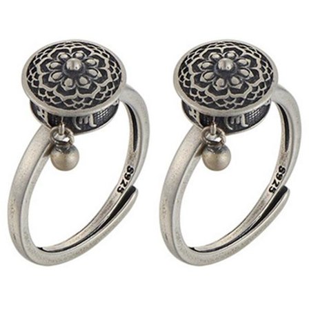 2 kpl Tiibetiläinen buddhalainen pyörivä OM-rukousmylly messinki lootusmantrasormus onnen sormukset