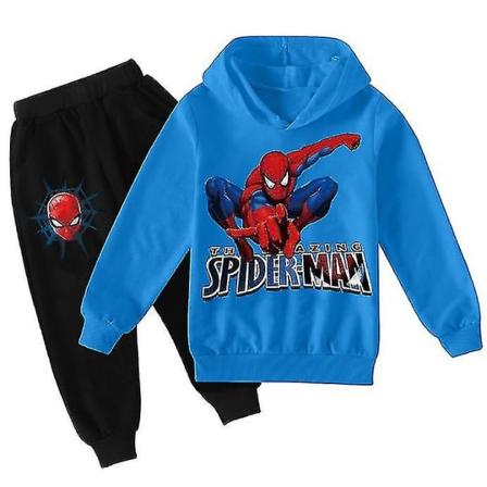 IC Gutter Barn Spider-Man Treningsdrakt Genser Topper Hettelue Joggebukse Sett Antrekk Klær 9-14 år CNMR Blå 11-12 år