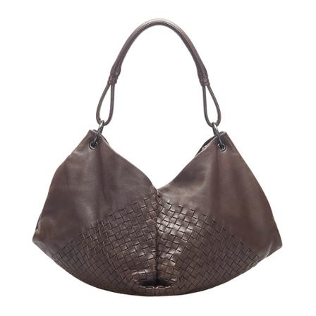 Bottega Veneta Vintage, Aquilone Leather Shoulder Bag Bruin, Dames, Maat:ONE Size,ruitpatroon