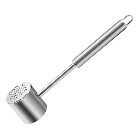 Kjøtt hammer, dobbeltsidig, mørsalt for schnitzel, biff, 28 cm lang, rustfritt stål, sølv