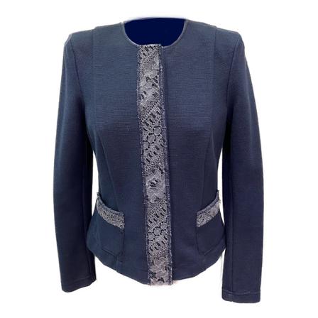 Airfield, Pula-jacket vest met kanten boord. Blauw, Dames, Maat:L