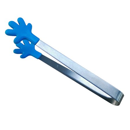 Käden muotoiset pienet pihdit silikonikärjillä, sininen ruostumaton teräs, hauskat, lämmönkestävät, helposti puhdistettavat ruokapihdit jäälle ja 