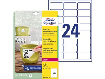 AVERY Etikett slitstark 63,5x33,9mm 480/fp - Lyreco - Emballage och lagerutrustning - Etiketter och godsmärkning - Vattenfasta etiketter