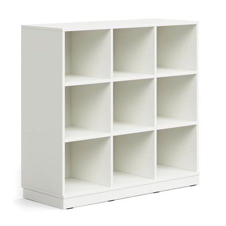 Regał szkolny CASPER, 9 przegród, podstawa, biały