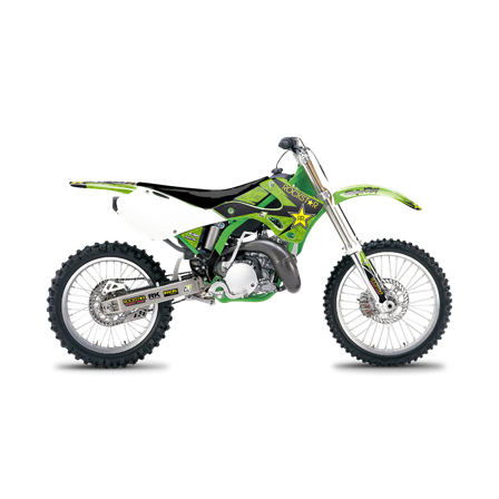 Blackbird Rockstar Energy Complete Decal Kit with Seat Cover Green-Black-Yellow - Kawasaki KX 125 1999-2002