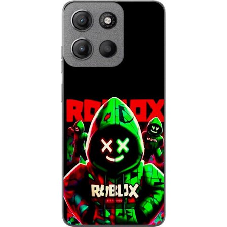Kompatibel Mobilcover til Motorola Moto G15 Power Roblox Shadow Squad Design mørk neon-inspireret stil med grønne og røde kontraster for et fedt inten